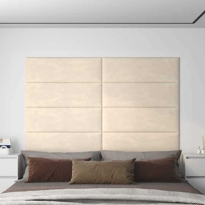 vidaXL - Wand - Hoofdbord - 12 - st - Crèmekleurig - Fluweel