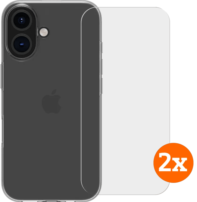 BlueBuilt Back Cover iPhone 16 Transparant + Screenprotector Glas Duo Pack