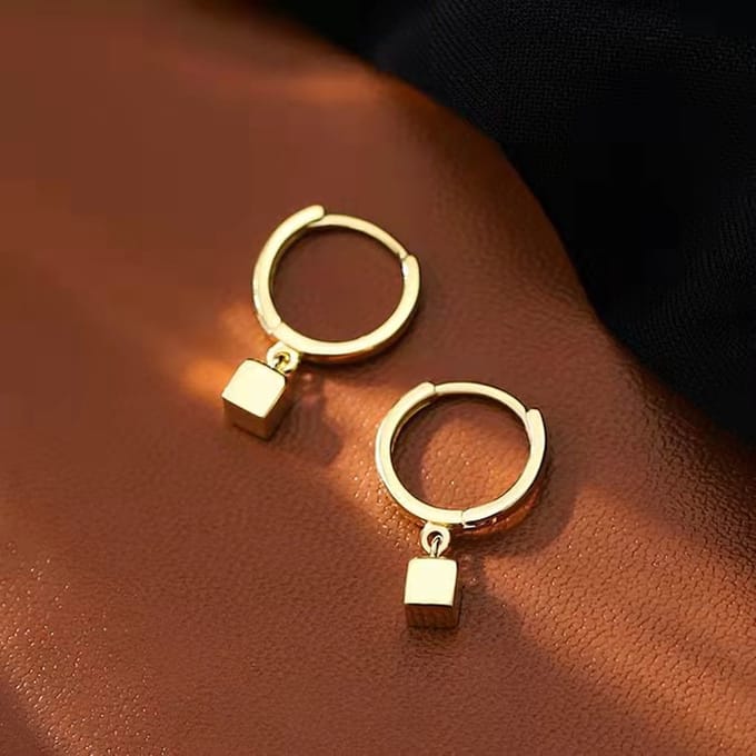 Gading® oorbellen met kubus - dames oorhanger - goud - zilver 925