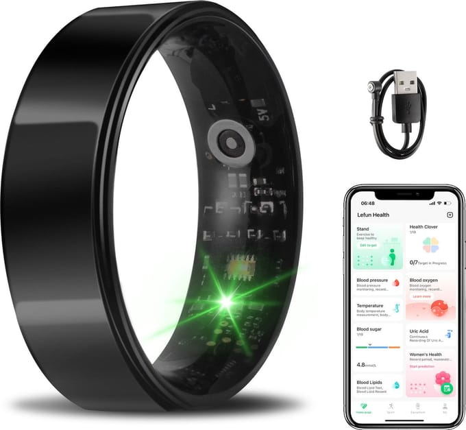Saaf Smart Ring - Zwart - Maat 8 - Slanke Activity Tracker voor Dames en Heren