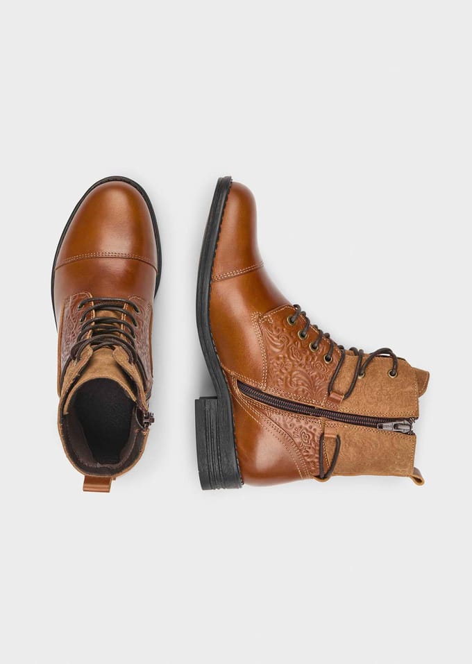 Laarsjes van gestempeld leer - cognac - Gr. 36 van Goldner Fashion