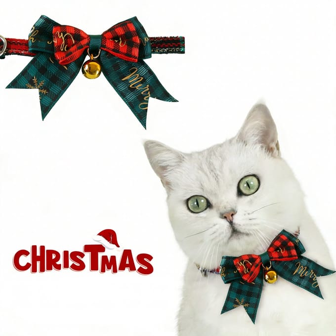 Arvida kattenhalsband - verstelbaar - strik & belletje - groen/rood