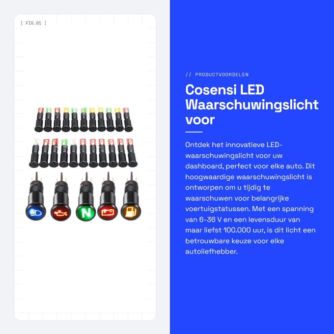 Dailygoods - LED Waarschuwingslicht voor Dashboard - Waterdicht Design - 12/24/36 V - Compact Formaat - Langdurige Levensduur - Voor Auto's