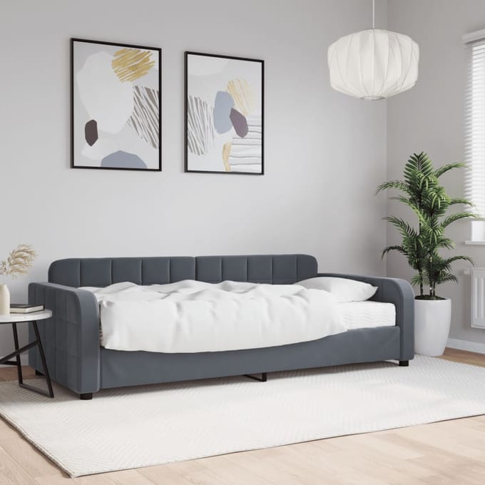 vidaXL - Slaapbank - met - matras - 90x200 - cm - fluweel - donkergrijs