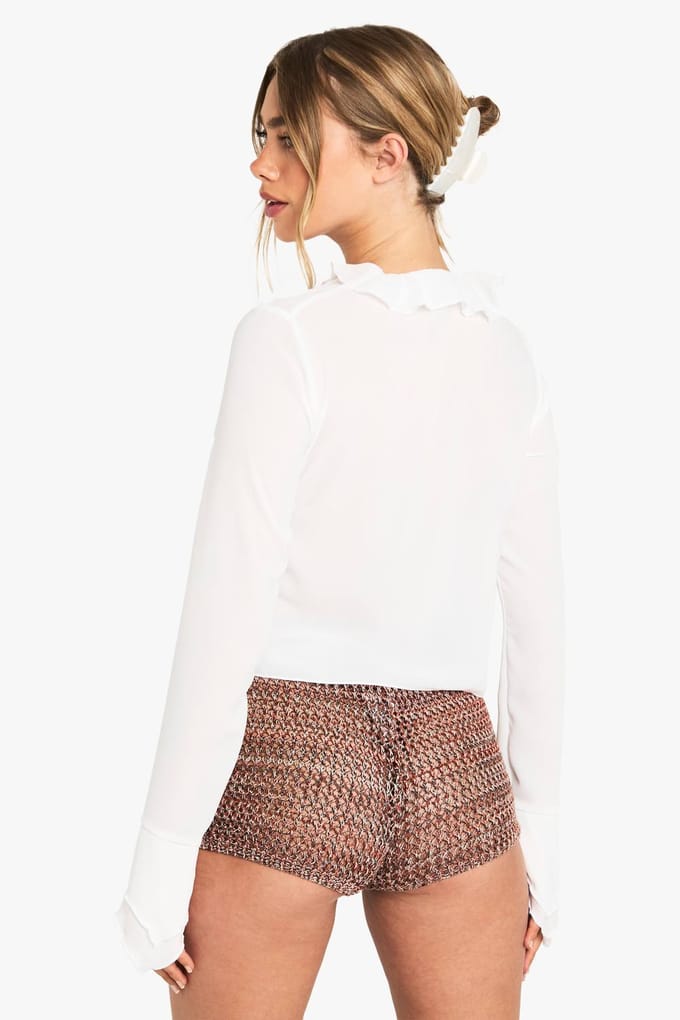 boohoo Dames Chiffon blouse met strik voor en ruches | Ecru | Maat: 36