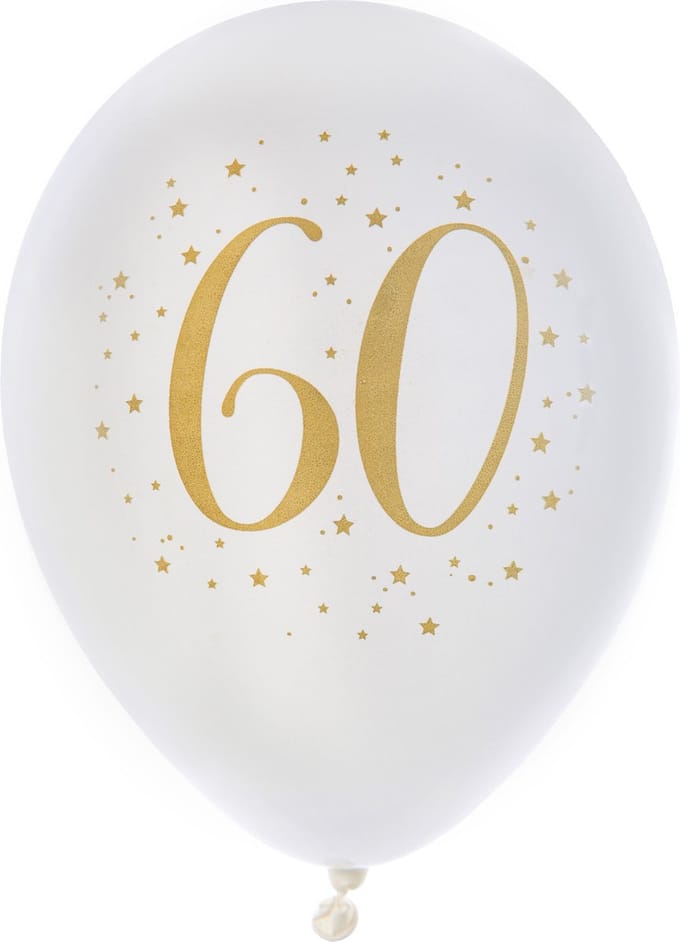 Santex verjaardag leeftijd ballonnen 60 jaar - 8x stuks - wit/goud - 23 cm - Feestartikelen