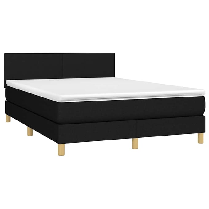vidaXL - Boxspring - met - matras - en - LED - stof - zwart - 140x200 - cm