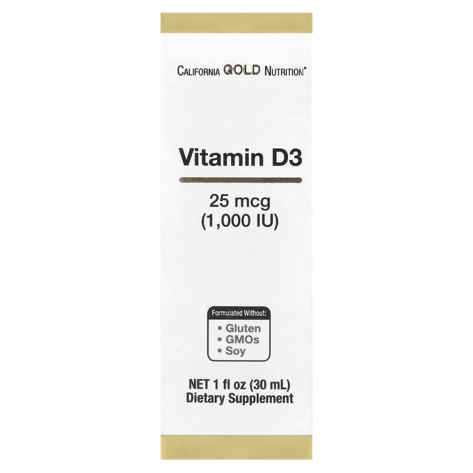 California Gold Nutrition, vitamine D3, 25 mcg (1 000 UI), 1 fl oz (30 ml)