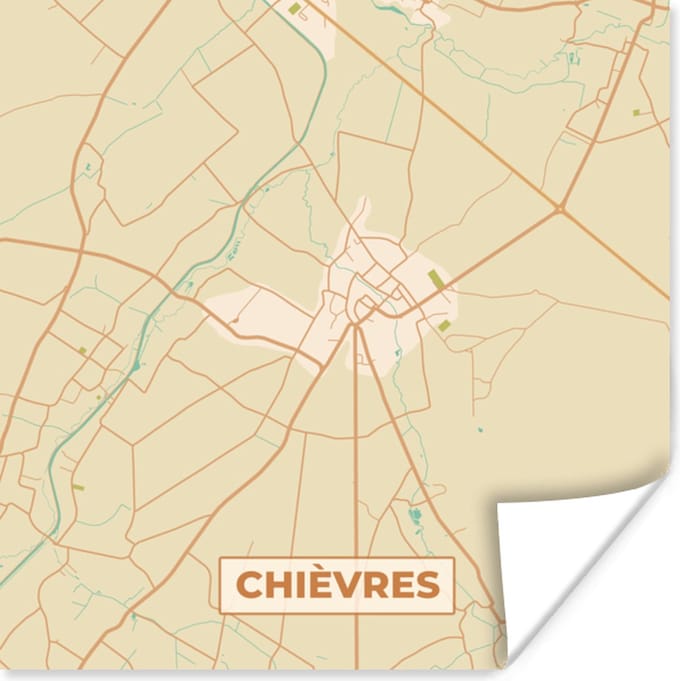 Poster België - Stadskaart - Plattegrond - Kaart - Chièvres - 75x75 cm