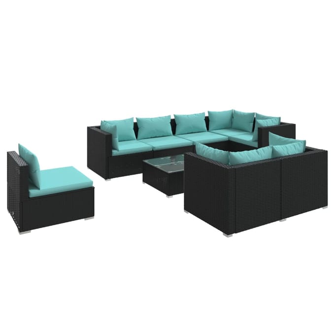 vidaXL - 9-delige - Loungeset - met - kussens - poly - rattan - zwart