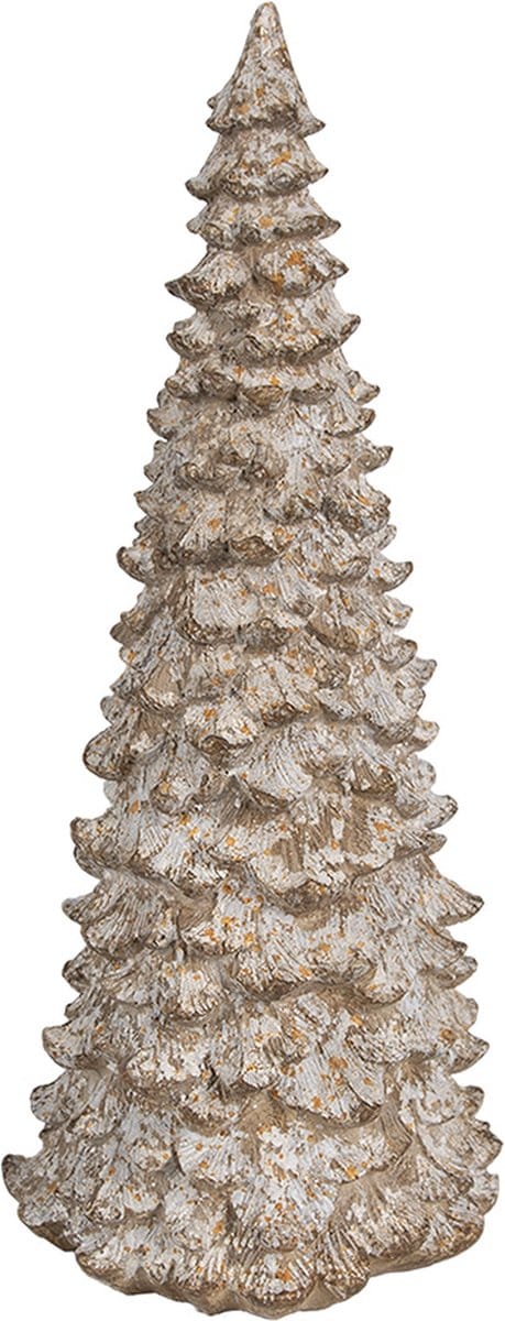 Clayre & Eef Decoratie Beeld Kerstboom Ø 13x30 cm Wit Beige Kunststof