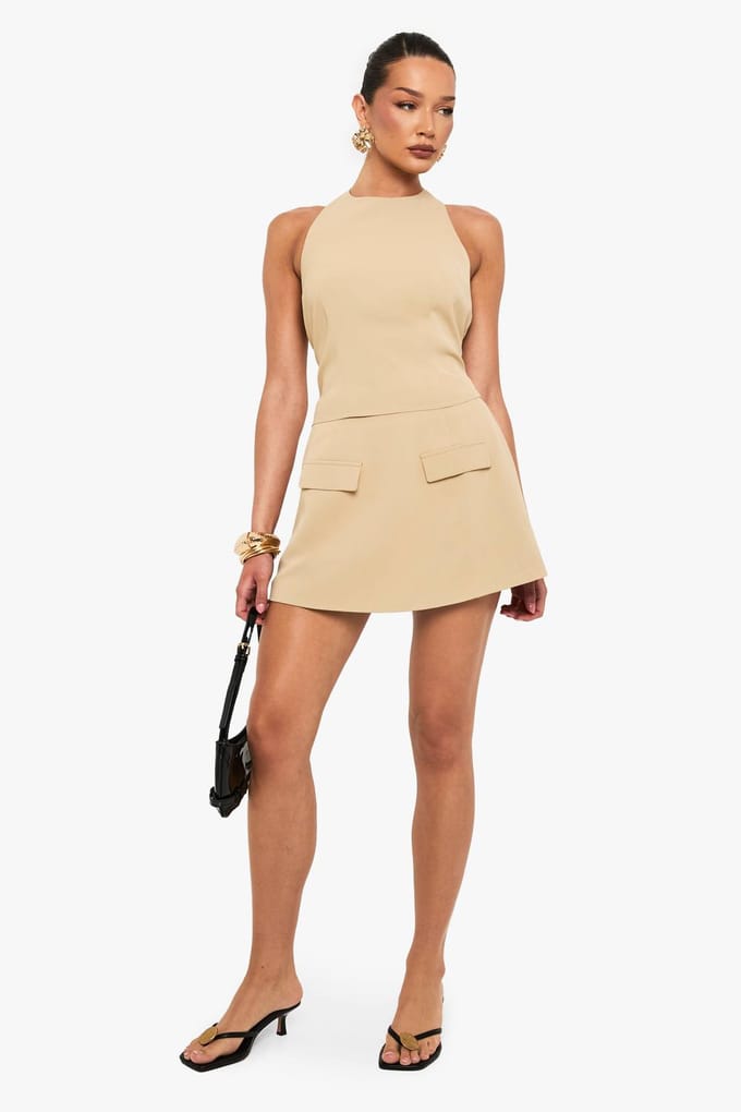 boohoo Dames Woven Pocket Detail Mini Rok | Sand | Maat: 6