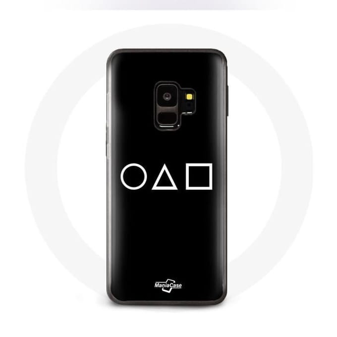 Coque pour Samsung S9 plus Squid Game logo symboles cercle carre triangle Fond Noir