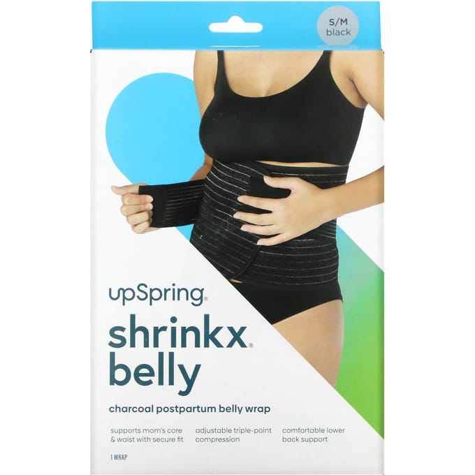 UpSpring, Shrinkx Ventre, Ceinture Abdominale Post-partum avec Fibre de Charbon de Bambou, Taille S/M, Noir black