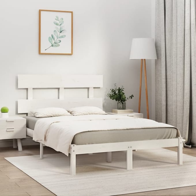 vidaXL - Bedframe - massief - hout - wit - 180x200 - cm
