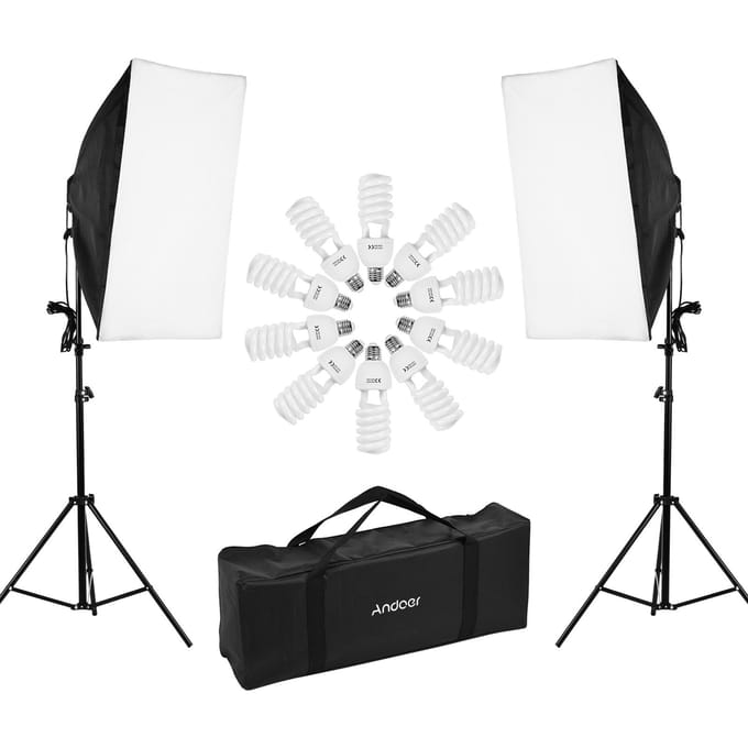 Andoer Professionele studiofotografie-lichtset inclusief 50 * 70 cm softboxen * 2/4-in-1 licht UK Plug white