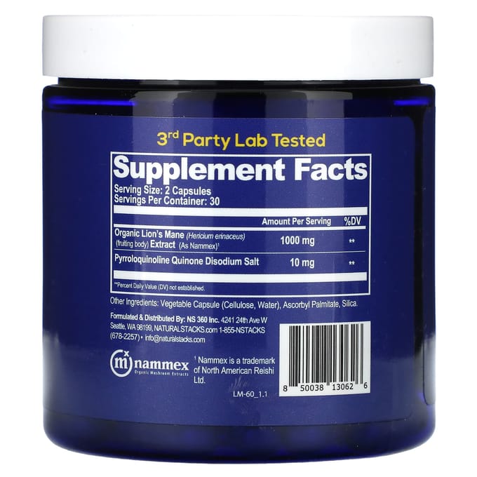 Natural Stacks, Helicopteranium paddenstoel + PQQ, 60 vegetarische capsules