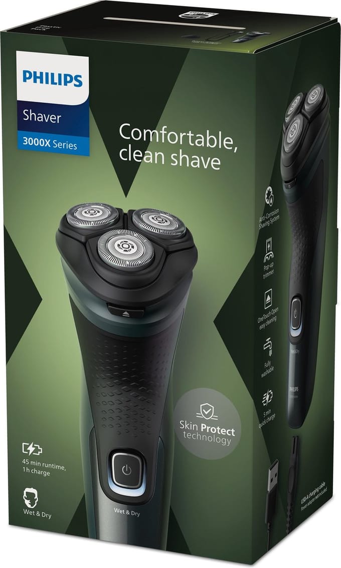 Philips Shaver 3000X Series X3052/00 - Elektrisch scheerapparaat voor mannen - met trimmer - Donkergroen