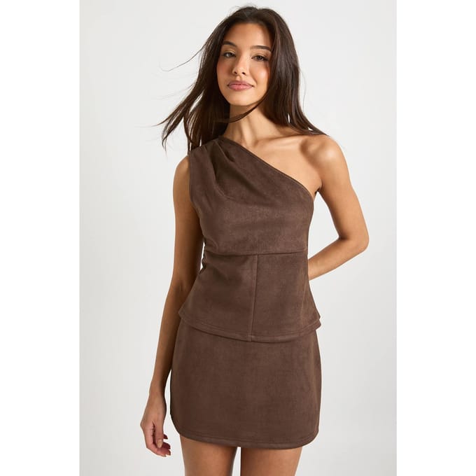 boohoo Dames Nep Suede Mini Rok | Chocolate | Maat: 8