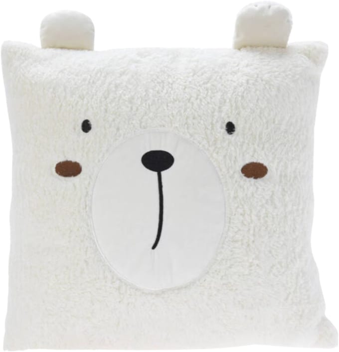 Excellent Houseware Dieren sierkussen - beer - kinderkamer - wit - 43 cm - polyester - cadeau - met oren