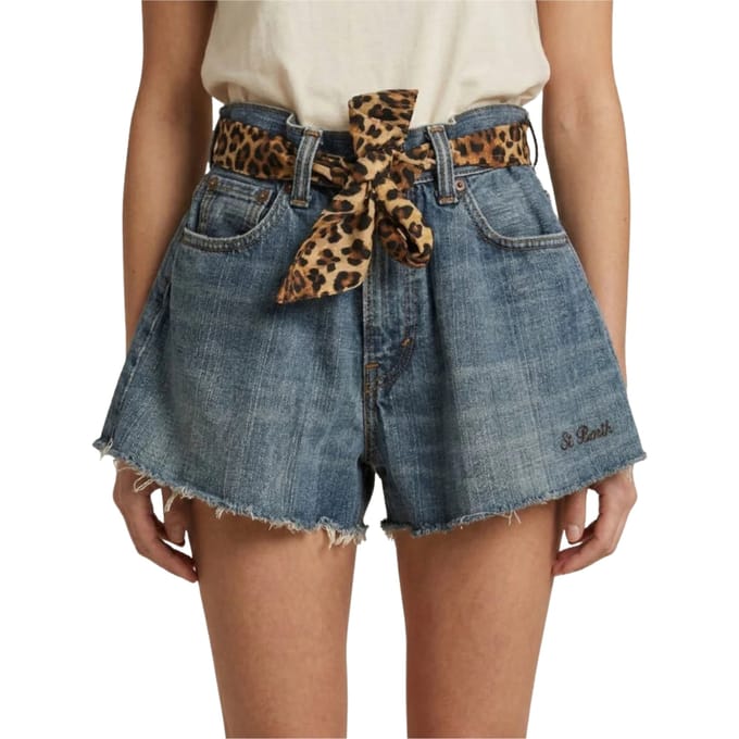 korte denim vrouw Saint Barth Luipaard