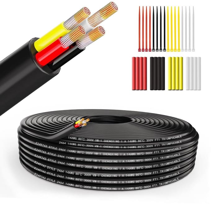 4-aderige Stroomkabel 14AWG (4x2mm²) - Vertind Koper - Laagspanning PVC Kabel 3 Meter