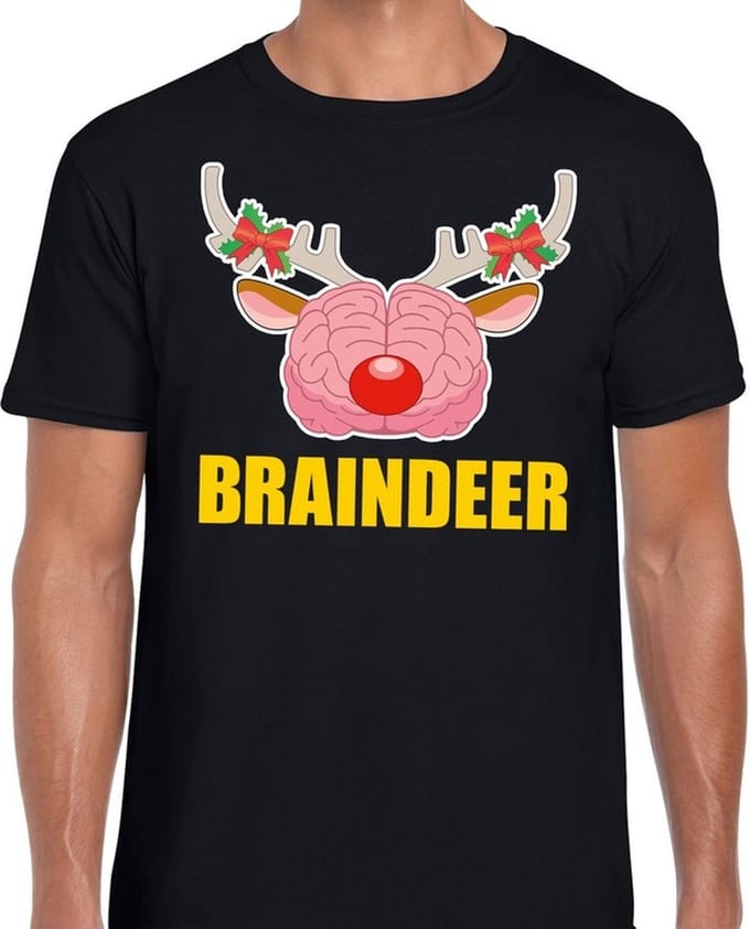 Foute Kerst t-shirt braindeer zwart voor heren M
