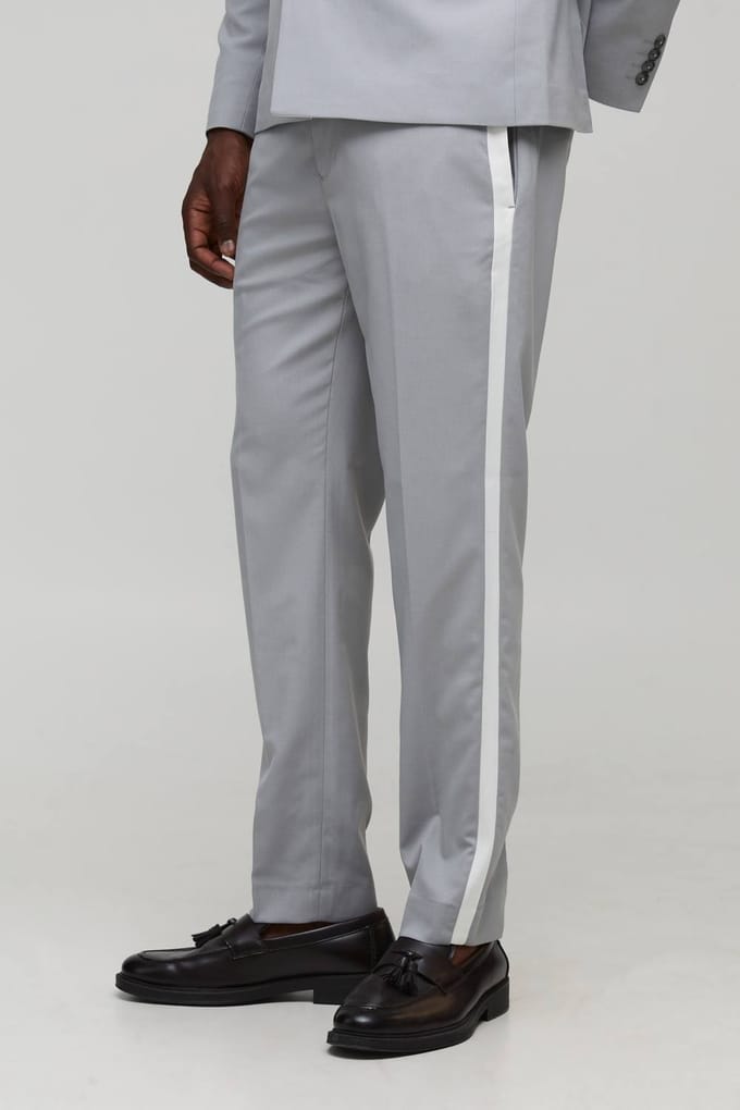 Slim fit getailleerde broek met contrasterende streep | Grey | Size XS