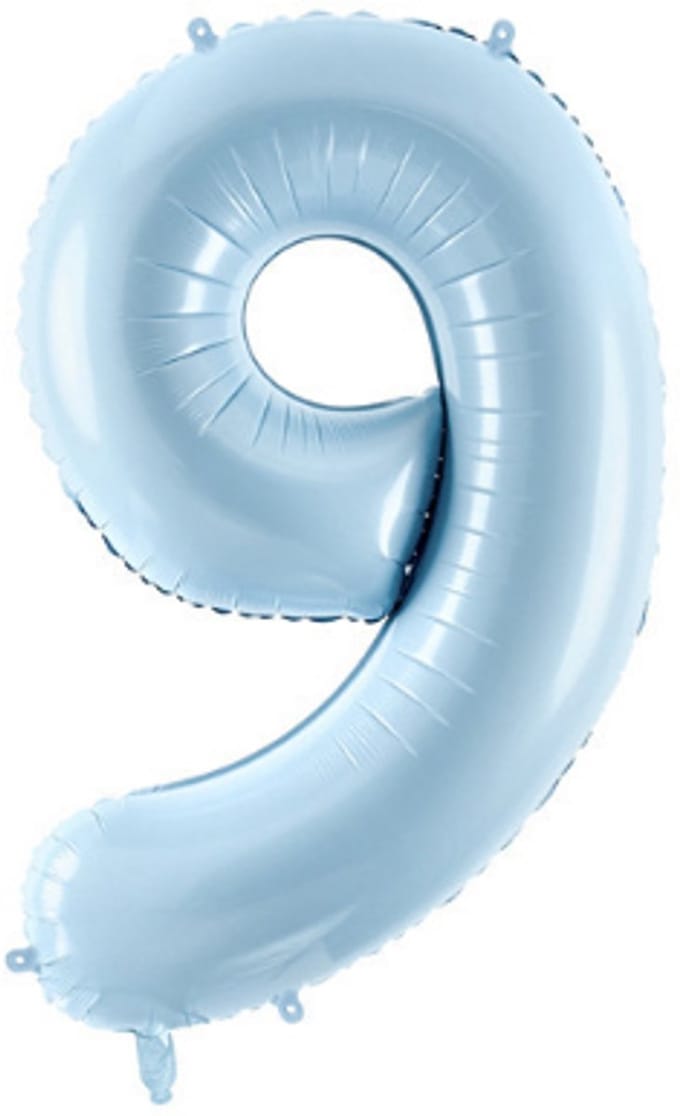 Folie ballon nummer 9 - lichtblauw, 72 cm