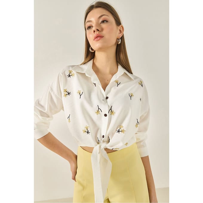 Geborduurd Poplin Shirt met Knopsluiting