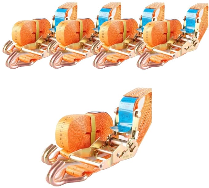 5x Professionele ratelsjorband Spanband 2-delig 5m 2t 2tot 2000kg TÜV/GS ORANJE