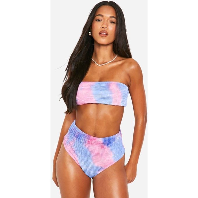 boohoo Dames Tie Dye Gerimpelde Bandeau Bikini Top | Roze | Maat: 34