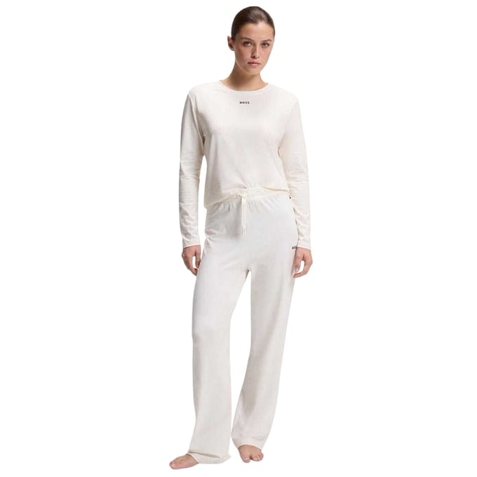 Boss Katoenen pyjamabroek met logo voor dames (Wit)