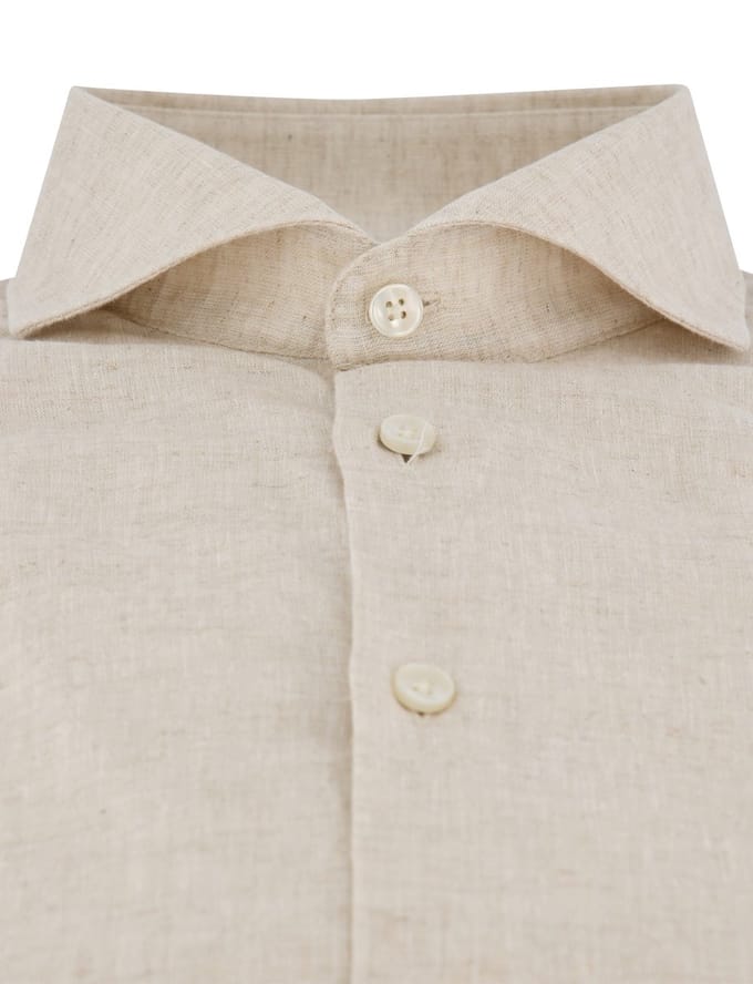 John Miller tailored fit overhemd beige linnen