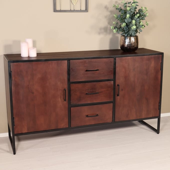 Dressoir mangohout Daan walnoot ladekast industrieel 150cm duurzaam mango kast