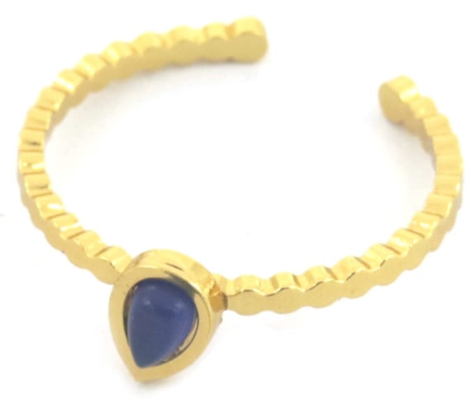 Ring met Druppel - RVS - One Size - Goudkleurig en Blauw