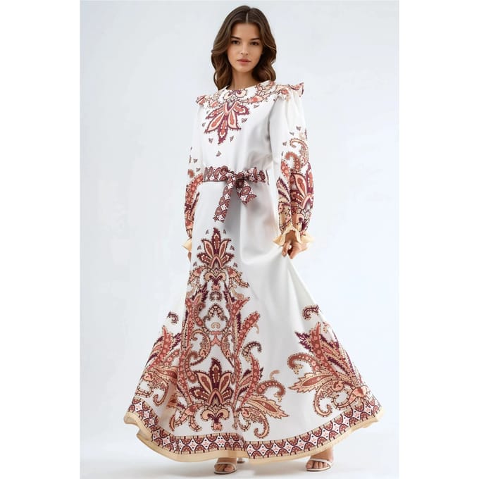 Paisley Print Maxi Jurk met Strikdetail