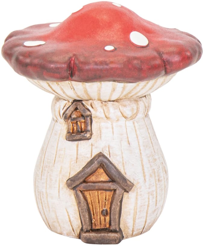 Mega Collection tuinkabouter paddestoel huisje - D28 x H35 cm - decoratieve tuin beeldjes