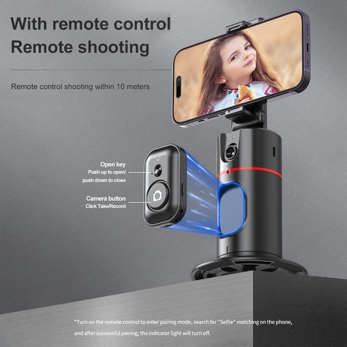 Trépied de suivi automatique du visage, support de téléphone de bureau, support à cardan pour Selfie, rotatif à 360 degrés noir