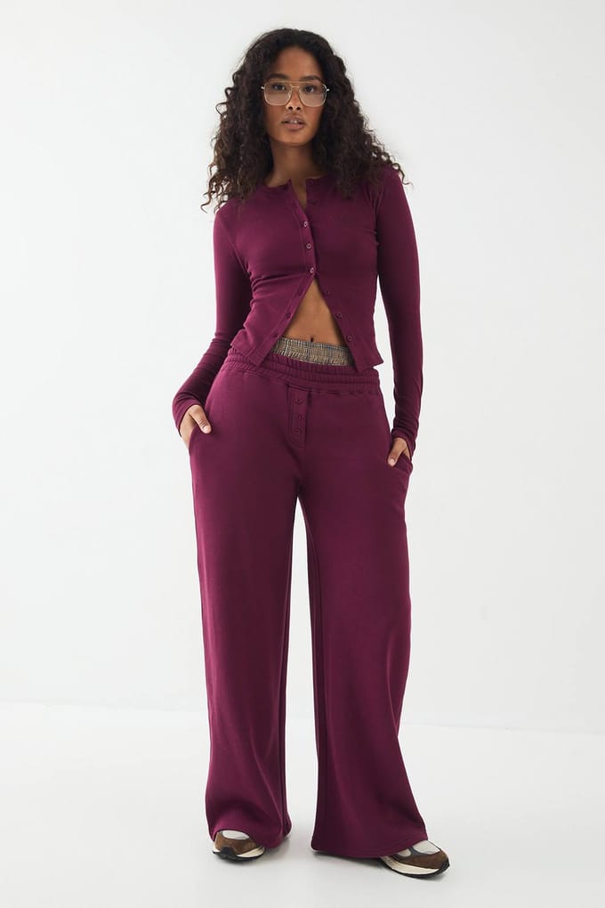 Dames DSGN Studio Embroidery Henley Joggingbroek | Pruim | Maat: Medium
