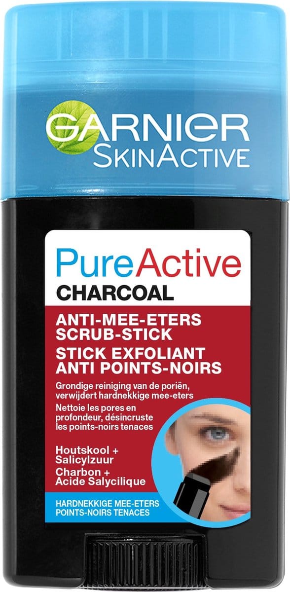 Garnier Skinactive Face Pure Active Charcoal Scrub-stick - 50 ml - Gezichtsreiniger - Anti Mee-eters