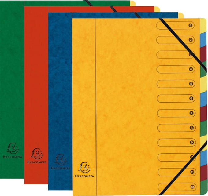 Exacompta 6x Sorteermap Harmonika® met uitrekbare rug en elastosluiting - 12 indelingen - Geassorteerd - 5212E