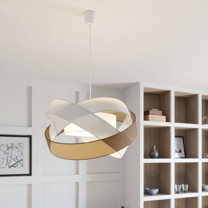 Lindby - Hanglamp - 3lichts - Stof, metaal - H: 47.6 cm - E27 - bruin, wit, grijs