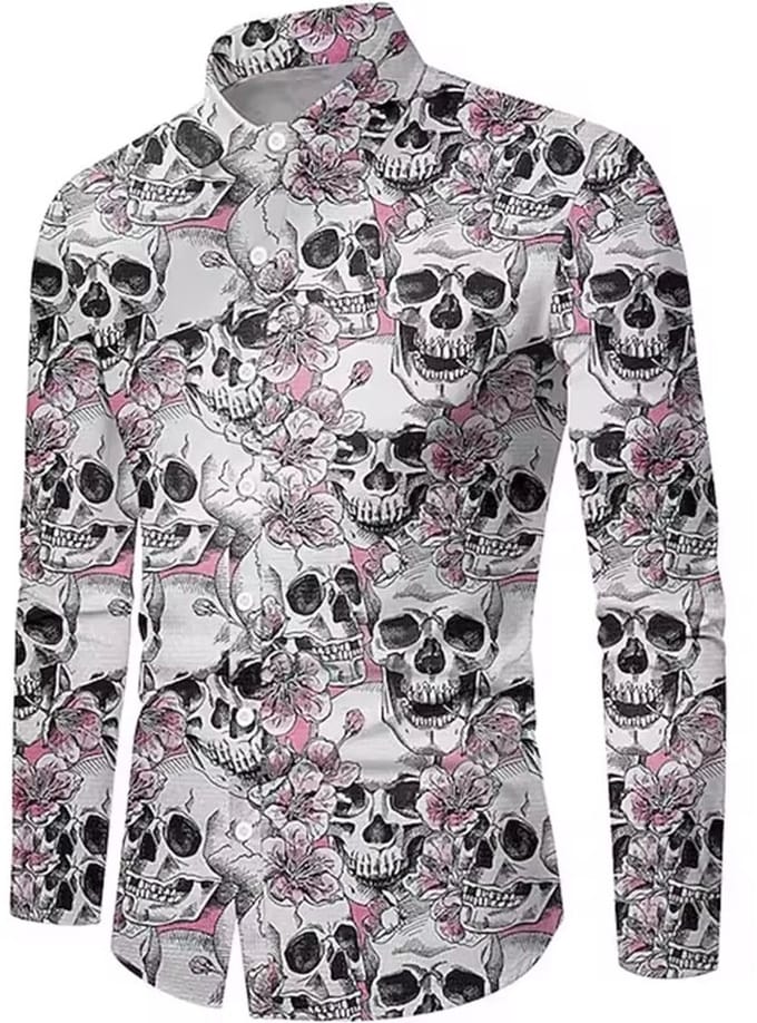 heren blouse doodshoofd design - Lange mouwen - Knoopjes