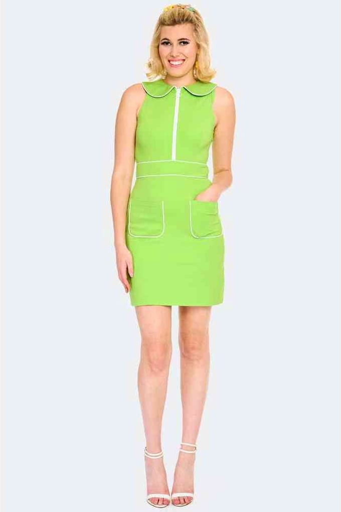 Voodoo Vixen - Zip Front Collared Sleeveless Korte jurk - M - Groen