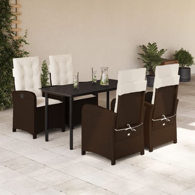 vidaXL - 5-delige - Tuinset - met - kussens - poly - rattan - bruin