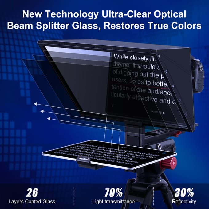 Besview TP170 Draagbare Teleprompter Prompter Smartphone/Tablet/DSLR-camera Universeel met afstandsbediening zwart