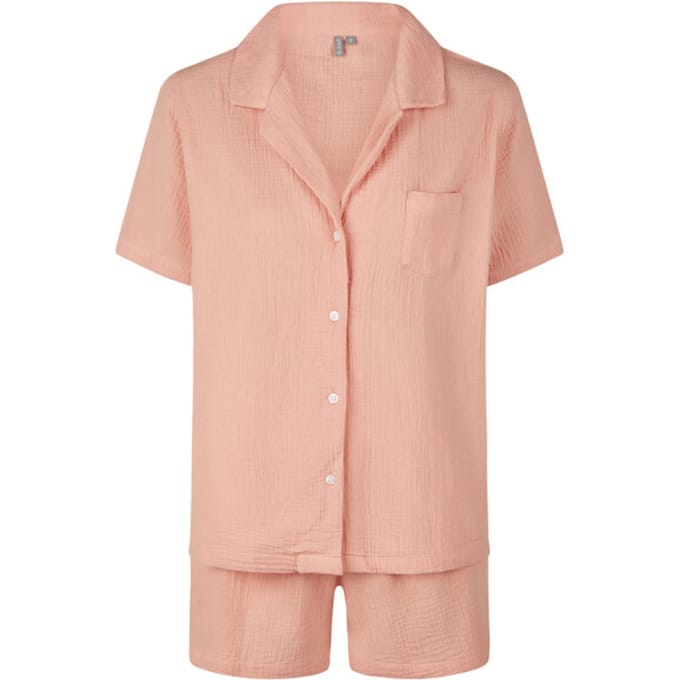By Louise Dames Korte Pyjama Set Mousseline Shortama Roze - Maat M