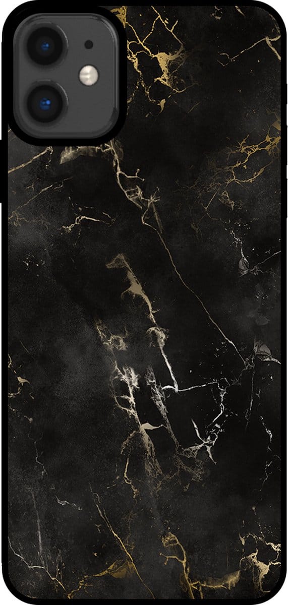 Smartphonica Telefoonhoesje voor iPhone 11 met marmer opdruk - TPU backcover case marble design - Zwart geschikt voor iPhone 11