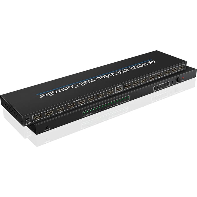Videowandcontroller 4K Compatibel HDMI 4X4 2x2 Compatibel 1 HDMI-ingang en 16 HDMI-uitgangen US Plug zwart